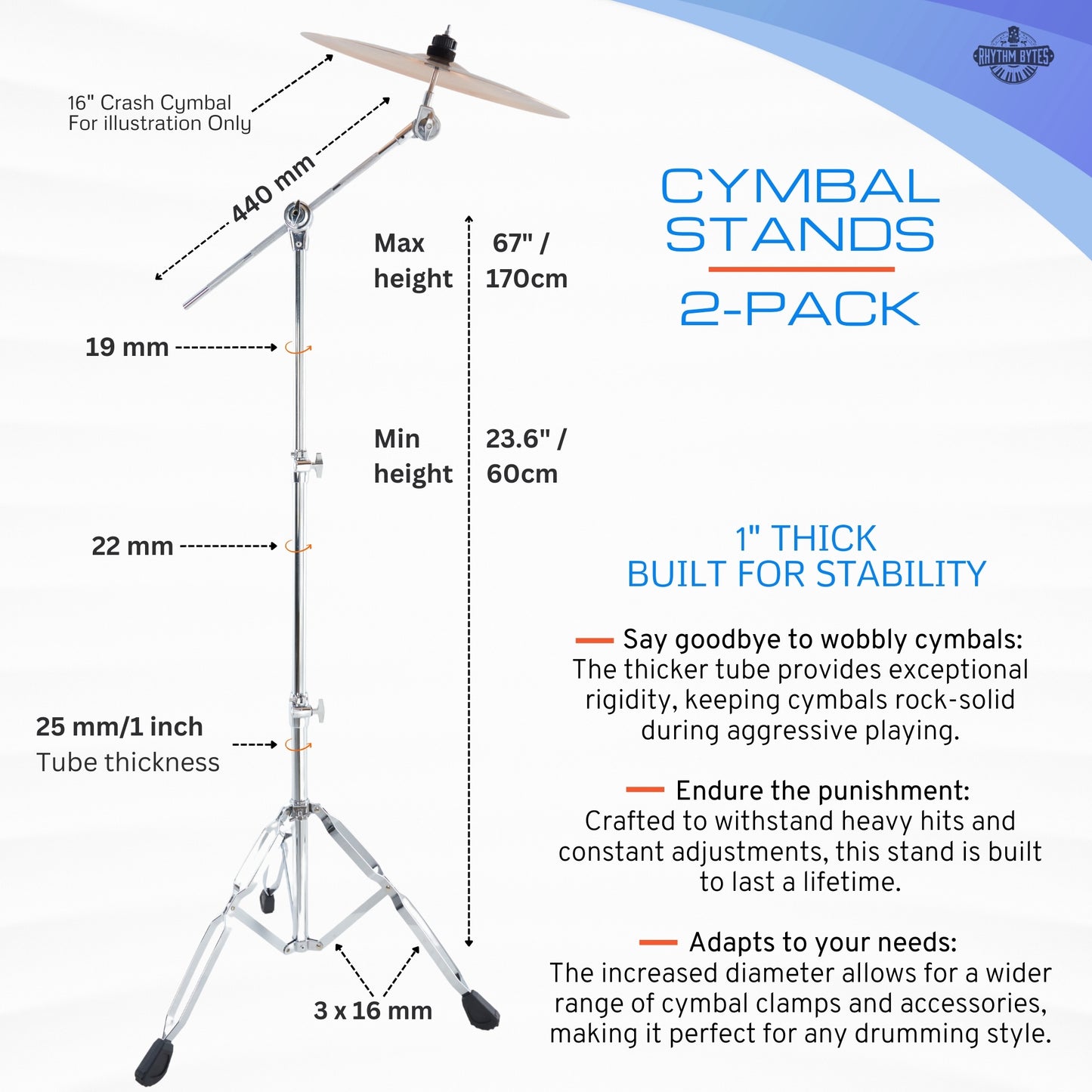 Cymbal Boom Stands 2 Pack | 2-in-1 Convertible With Hideaway Boom Arm | Heavy Duty