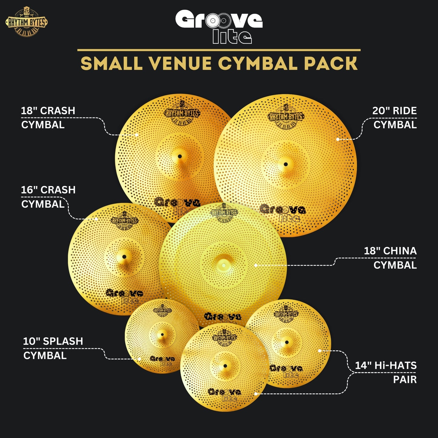 Groove Lite Cymbal Pack For Small Venues | 7-Piece Cymbal Set With Medium Noise