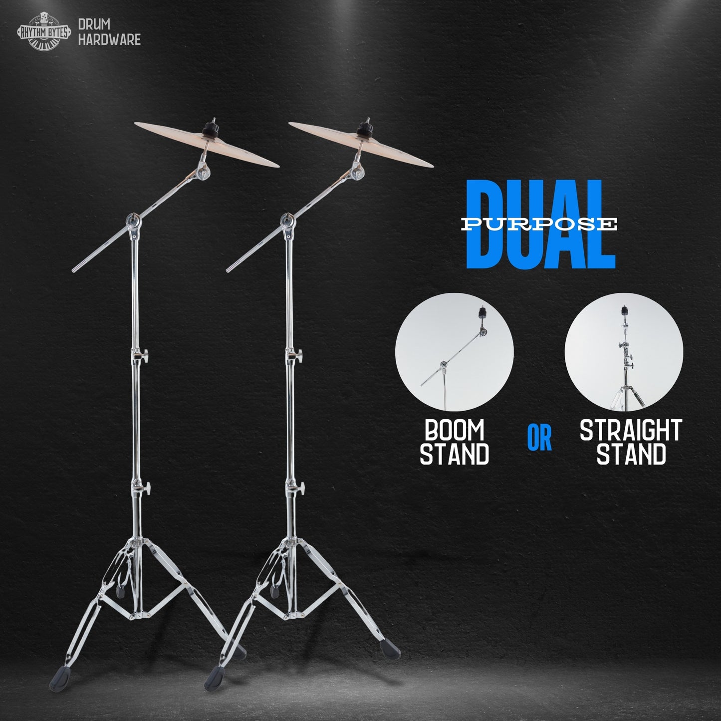 Cymbal Boom Stands 2 Pack | 2-in-1 Convertible With Hideaway Boom Arm | Heavy Duty