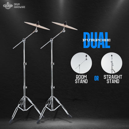 Cymbal Boom Stands 2 Pack | 2-in-1 Convertible With Hideaway Boom Arm | Heavy Duty