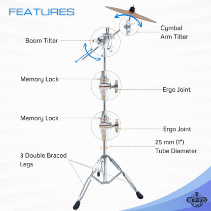 Cymbal Boom Stands 2 Pack | 2-in-1 Convertible With Hideaway Boom Arm | Heavy Duty