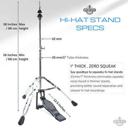 Hi-Hat Stand With Professional Long Footboard Pedal, Polished Chrome