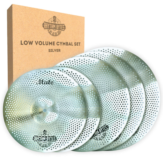 Rhythm Bytes Low Volume Cymbal Pack | 5-pcs Quiet Cymbal Set | Silent Practice for Drums – 14" Hi-Hats, 16" Crash, 18" Crash, 20" Ride | Perfect for Practice & Rehearsals, 3 Color Options